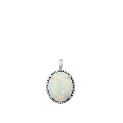 Sterling Silver Classic White Simulated Opal Pendant Vintage Solitarie Charm