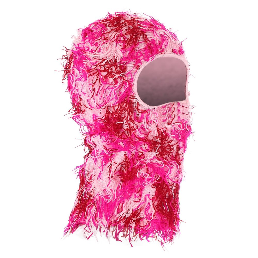 PATIKIL Distressed Balaclava Ski Mask, Balaclava Camo Knitted Face Mask Windproof Full Face Cover for Women Men Outdoor Sports, Dazzling Pink