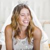 RhinestoneSash Bridal Sash and Veil - SET of 3: Silver Diamond Bride to Be White BRIDAL GRADE SATIN Sash, Silver Bride Headband, & White Veil - Bachelorette Party Outfit - Gift Set3(SLV Dia) view 3