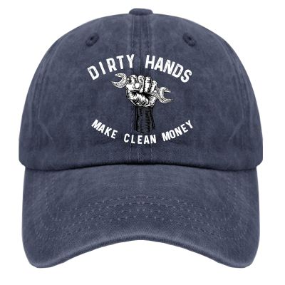 Dirty Hands Make Clean Money Hat for Mens Fashion Cap for Womens Navy Blue Cycling Caps Vintage for Drivers