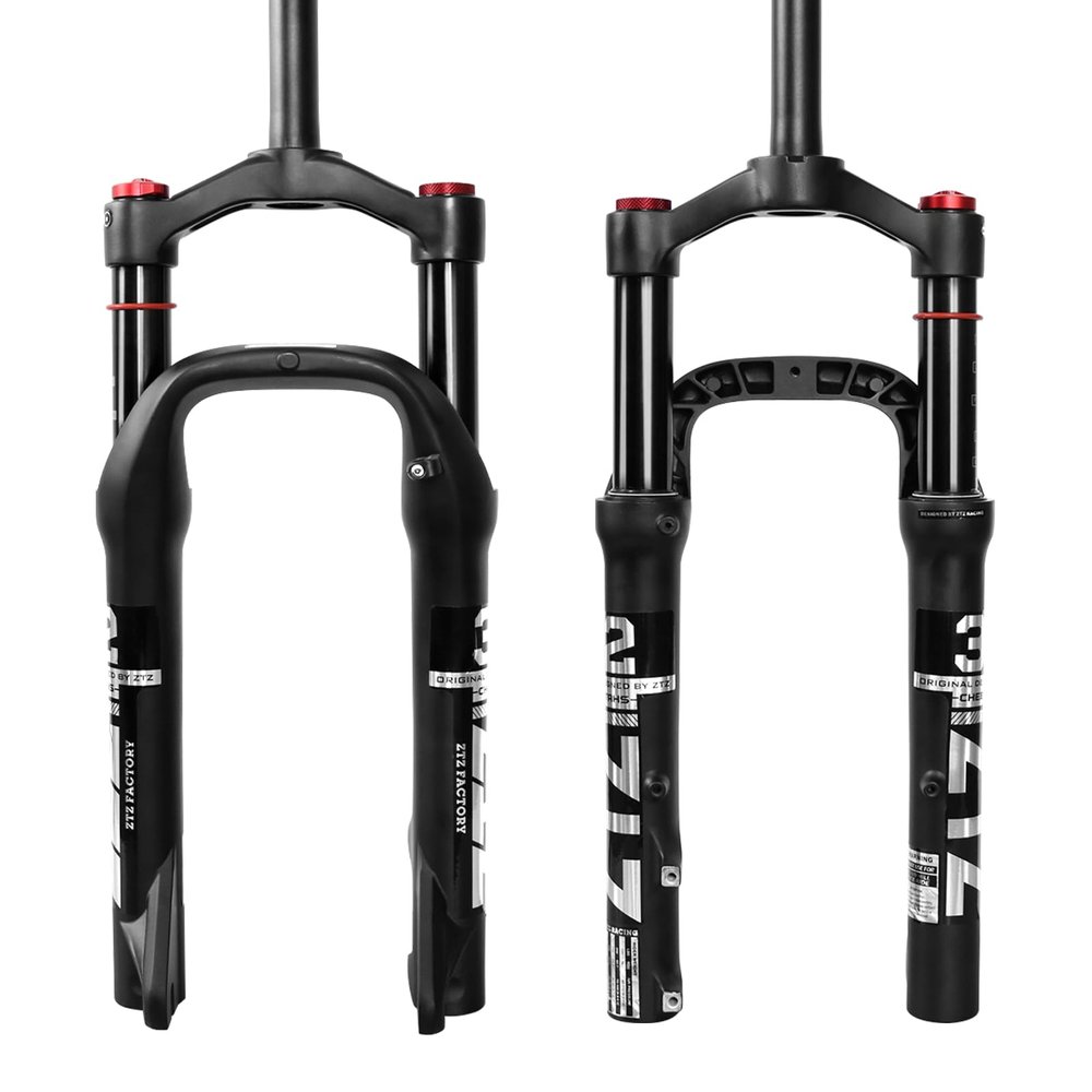 ZTZ 20 * 4.0 inch Fat Tire Air Suspension Fork - 130mm Travel, 135mm Spacing Hub, 9mm QR, Crown Lockout,Ultralight Fat Tire Bike Front Fork, Fit for Snow Beach XC Mountain Bikes