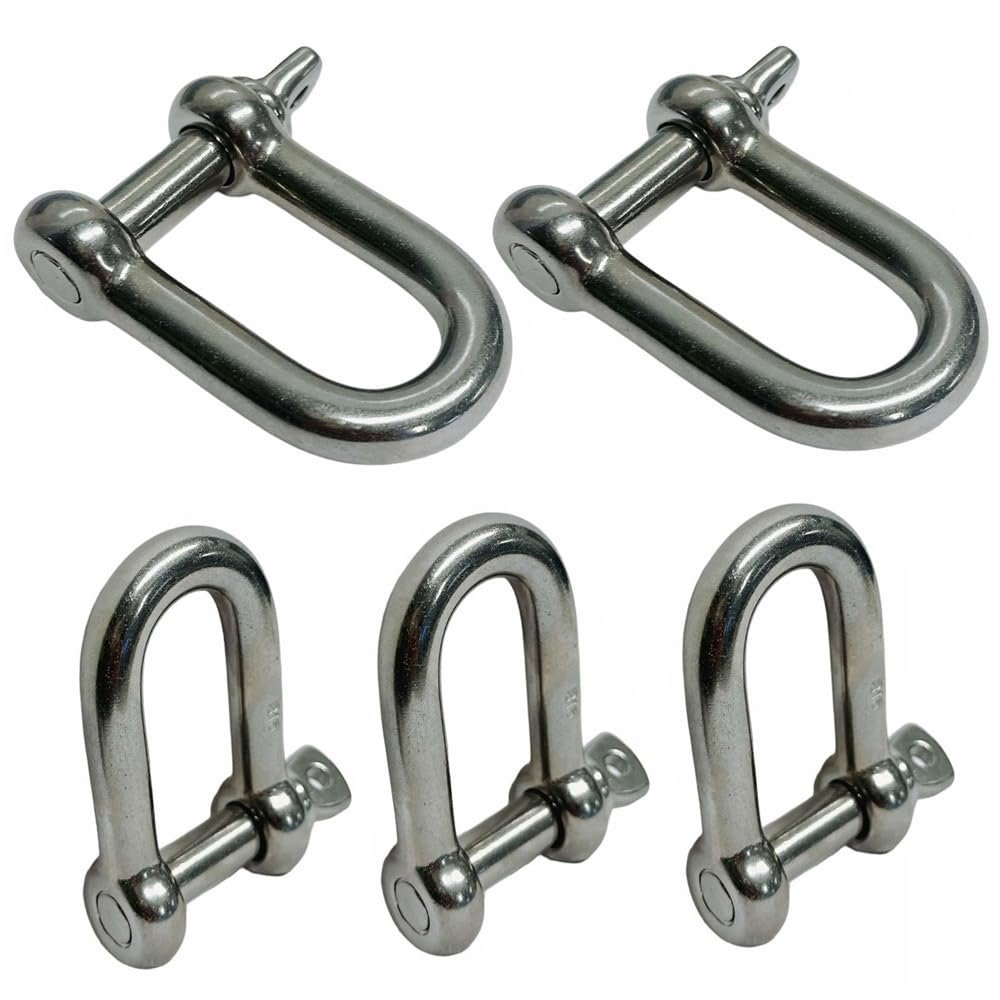 DBMIMPORTERS 5 PC Stainless Steel 3/16" DEE Shackle D Paracord Anchor Rigging Marine Boat SS