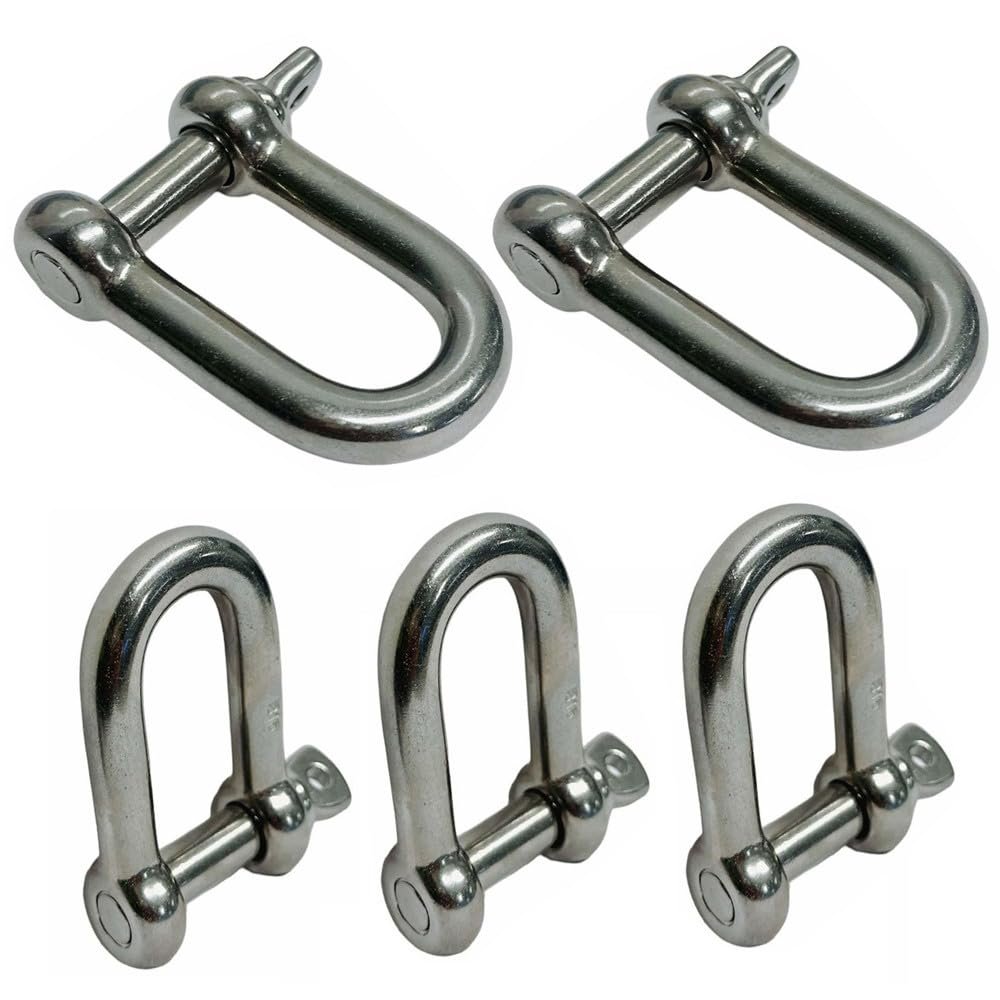 DBMIMPORTERS 5 PC Stainless Steel 3/8" DEE Shackle D Paracord Anchor Rigging Marine Boat SS