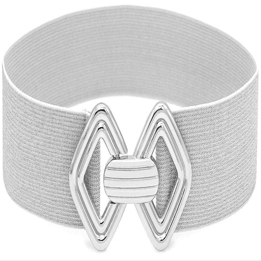 BAOKELAN Wide Elastic Waist Belts for Women Stretchy Skinny Belts with Gold Buckle for Dresses Bling Silver 85cm/34in