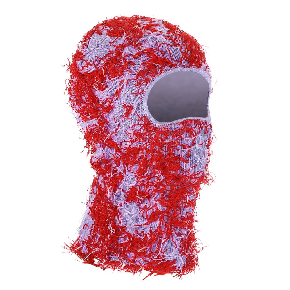 PATIKIL Distressed Balaclava Ski Mask, Balaclava Camo Knitted Face Mask Windproof Full Face Cover for Women Men Outdoor Sports, Light Purple/Red