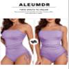 Aleumdr Ribbed One Piece Swimsuits for Women Tummy Control Tie Side High Cut Ruched Drawstring Bathing Suits Printed Wisteria Purple Small view 3