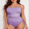 Aleumdr Ribbed One Piece Swimsuits for Women Tummy Control Tie Side High Cut Ruched Drawstring Bathing Suits Printed Wisteria Purple Small view 4