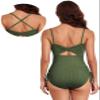 Aleumdr Women's One Piece Swimsuit Push Up Bandeau Bathing Suit Tummy Control High Cut Swimwear Printed Moss Green Medium view 2