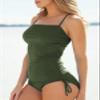 Aleumdr Women's One Piece Swimsuit Push Up Bandeau Bathing Suit Tummy Control High Cut Swimwear Printed Moss Green Medium view 3