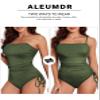 Aleumdr Women's One Piece Swimsuit Push Up Bandeau Bathing Suit Tummy Control High Cut Swimwear Printed Moss Green Medium view 4