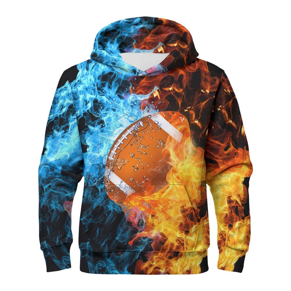 3D Football Novelty Boys Girls Hoodies, Long Sleeve Pullover Sweatshirt with Front Pocket for Kids Teens