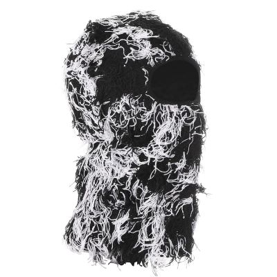 PATIKIL Distressed Balaclava Ski Mask, Balaclava Camo Knitted Face Mask Windproof Full Face Cover for Women Men Outdoor Sports, Black/and/White