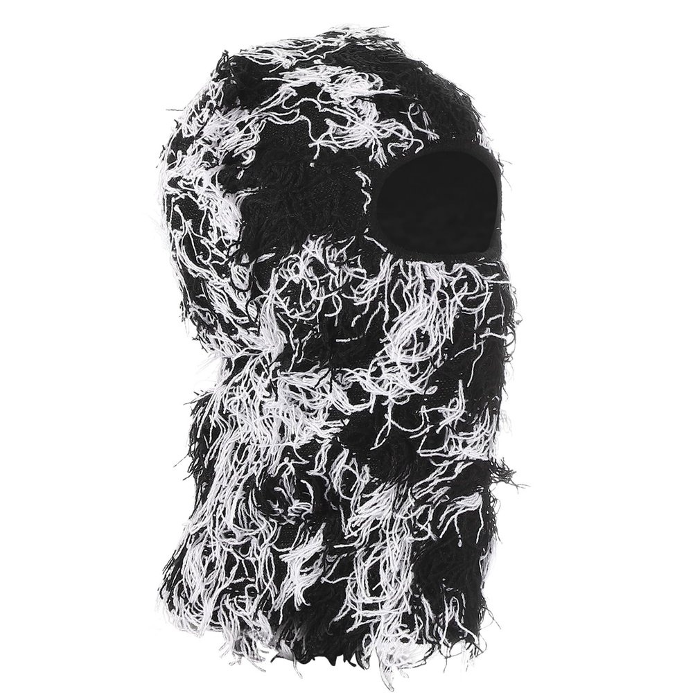 PATIKIL Distressed Balaclava Ski Mask, Balaclava Camo Knitted Face Mask Windproof Full Face Cover for Women Men Outdoor Sports, Black/and/White