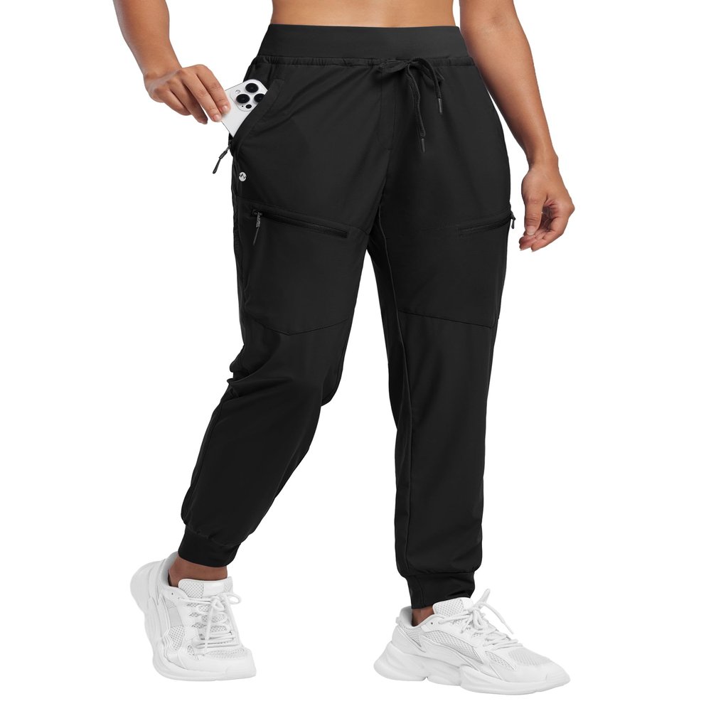 Willit Women's Joggers Lightweight Hiking Pants Quick Dry Travel Athletic Track Pants Zipper Pockets UPF 50+ Black 3XL