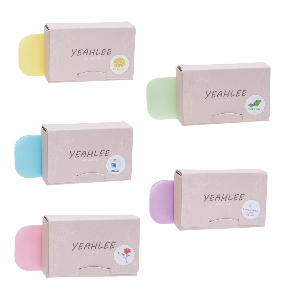 YEAHLEE 5 Boxes (500 Sheets) Paper Soap for Hand Wash Mini Hand Soap Sheets Portable Disposable Camping Soap Sheet for Traveling- 5 Scents