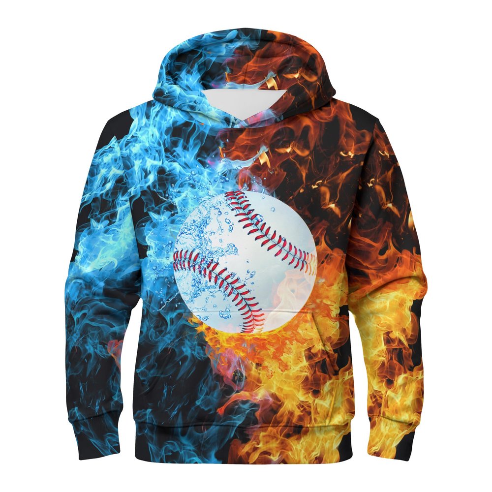 3D Baseball Novelty Boys Girls Hoodies, Long Sleeve Pullover Sweatshirt with Front Pocket for Kids Teens