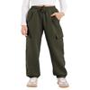 Hvididan Cargo Pants Joggers for Teen Girls, Quick Dry Casual Kids Girls Hiking Parachute Pants Slim Fit with Pockets and Drawstring, Lightweight High Waisted Trousers, Army Green Size 11-12 Years view 1