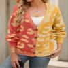 TIAFORD Women's Oversized Color Block Cardigan Sweaters Casual Leopard Print Long Sleeve Button Down Open Front Sweater Loose Knit Outerwear view 2