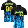 Black Golf Polo Shirts with Blue Fire Pattern, Custom Tennis Bowling Short Shirts for Men Women Youth Boys, Design Your Own Team Jersey Sports Uniform with Name Logo Number Print view 1