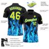 Black Golf Polo Shirts with Blue Fire Pattern, Custom Tennis Bowling Short Shirts for Men Women Youth Boys, Design Your Own Team Jersey Sports Uniform with Name Logo Number Print view 3