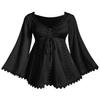 ROSE GAL Women Plus Size Renaissance Peasant Blouses Lace Trim Hollow Out Cinched Bell Trumpet Sleeves Pirate Costume Top Medieval Victorian Costume(Black_1/2X) view 1