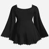 ROSE GAL Women Plus Size Renaissance Peasant Blouses Lace Trim Hollow Out Cinched Bell Trumpet Sleeves Pirate Costume Top Medieval Victorian Costume(Black_1/2X) view 2