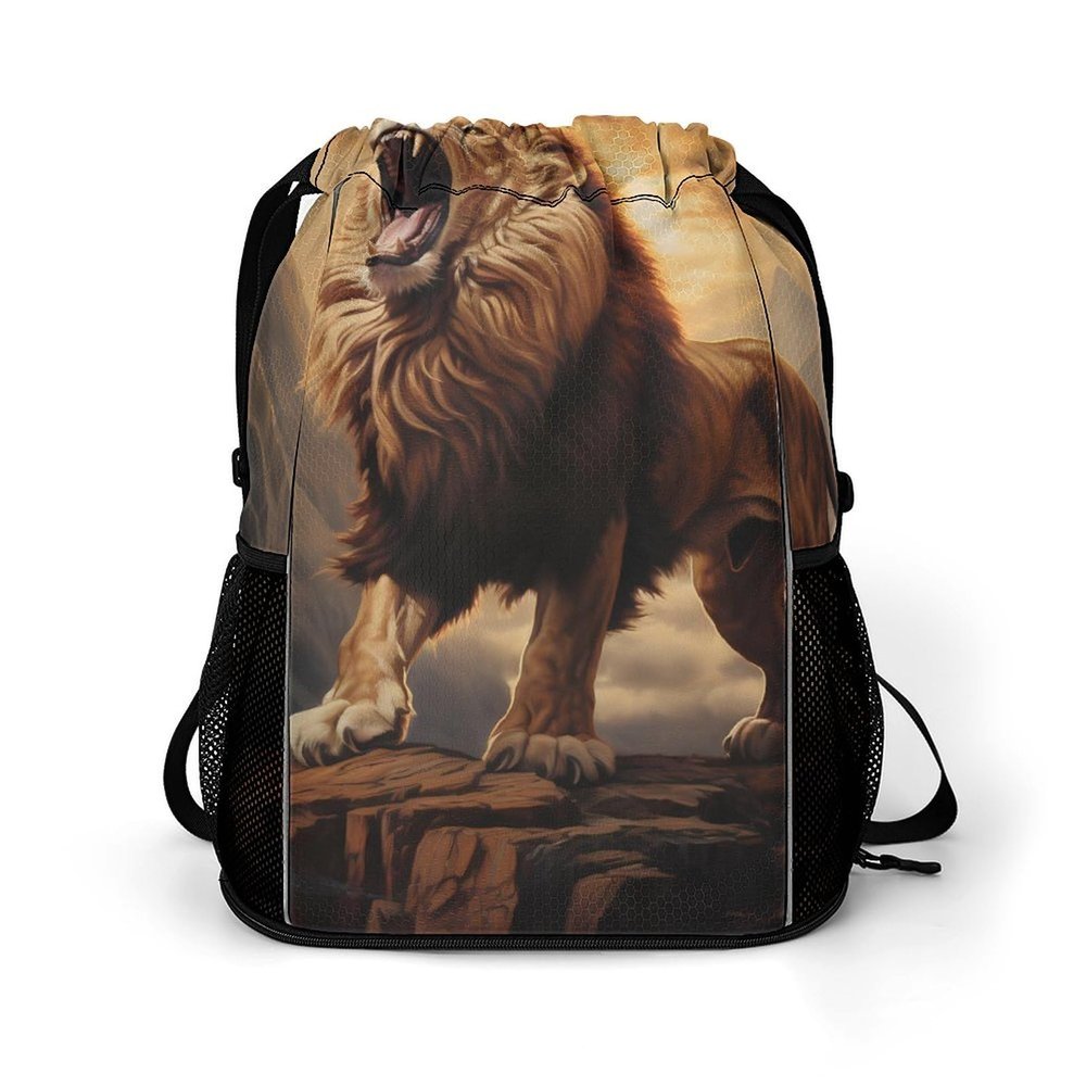 FunnyStar Animal Lion Drawstring Backpack Waterproof Sackpack Sports Gym String Bag with Shoes Compartment