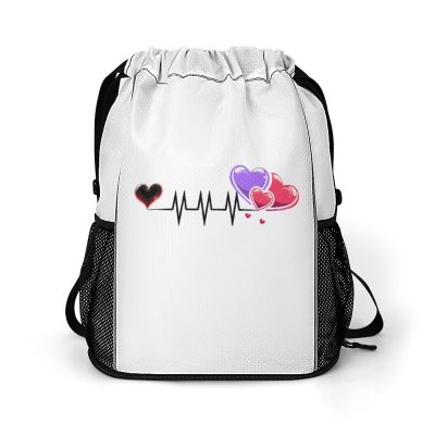 FunnyStar Heart ECG Print Drawstring Backpack Waterproof Sackpack Sports Gym String Bag with Shoes Compartment