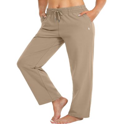 SANTINY Women's Cotton Sweatpants Yoga Lounge Casual Pants Open Bottom Sweat Pants for Women with Pockets (Light Brown_L)