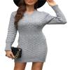AGYMNX Women's 2024 Fall Sweater Dress Long Sleeve V Neck Cable Knit Chunky Bodycon Pullover Jumper Sweaters Short Dress Gray XL view 1
