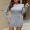 AGYMNX Women's 2024 Fall Sweater Dress Long Sleeve V Neck Cable Knit Chunky Bodycon Pullover Jumper Sweaters Short Dress Gray XL view 3