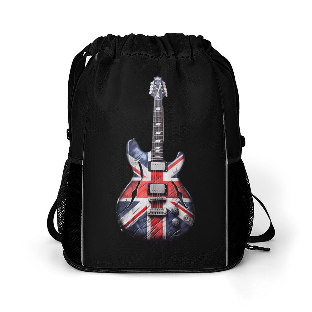 FunnyStar Vintage Guitar British Jack Union Flag Drawstring Backpack Waterproof Sackpack Sports Gym String Bag with Shoes Compartment