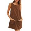 Women's Corduroy Overall Dress Round Neck Sleeveless A Line Skirtall Jumper Mini Dress Pinafore with Pockets view 1
