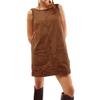 Women's Corduroy Overall Dress Round Neck Sleeveless A Line Skirtall Jumper Mini Dress Pinafore with Pockets view 3