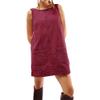 Women's Corduroy Overall Dress Round Neck Sleeveless A Line Skirtall Jumper Mini Dress Pinafore with Pockets view 2