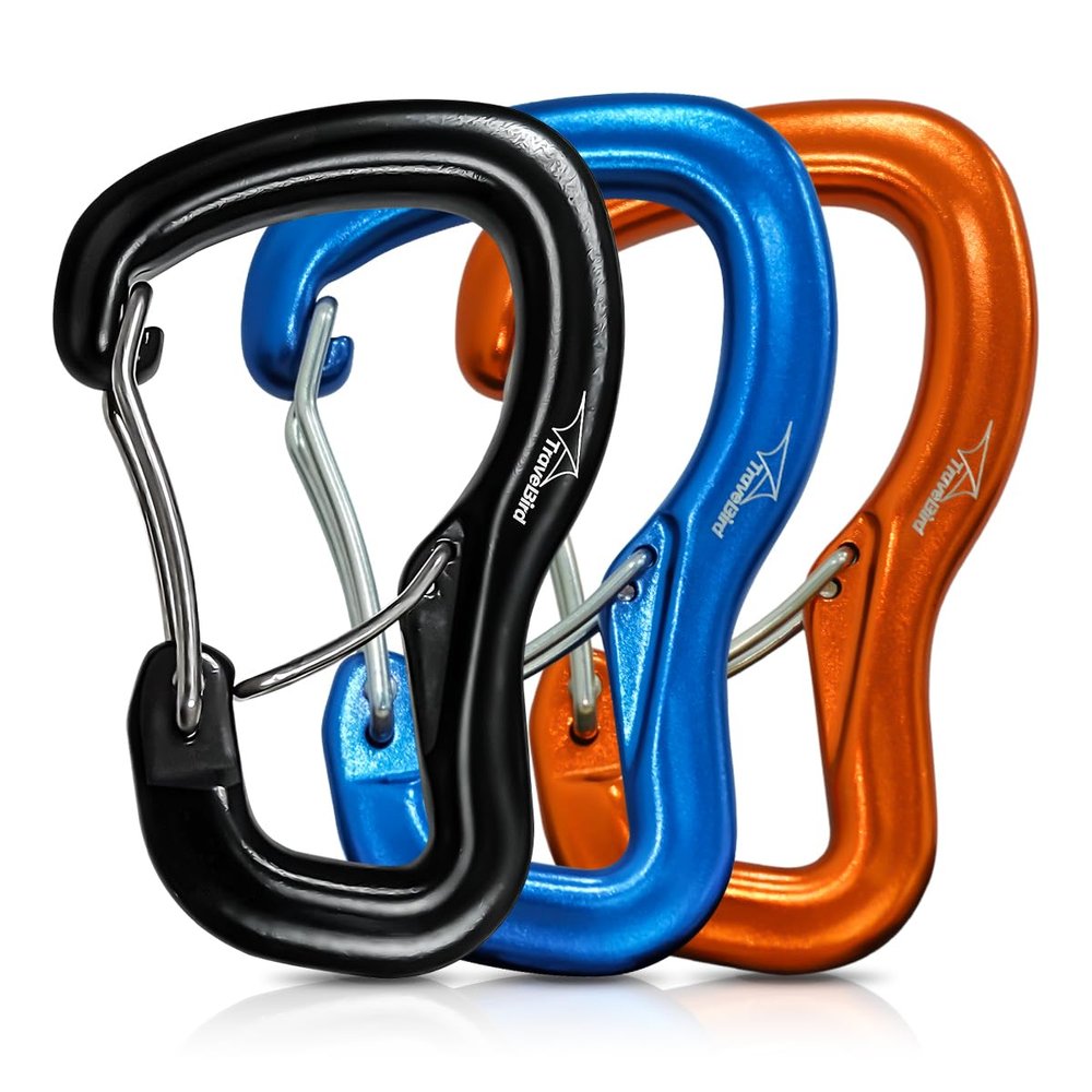 Travel Bird Heavy Duty Carabiner Clip Hook 8KN (1763 lbs), 3 PCS Ultra-Light Aluminum Caribeaners with Double Door D Ring Shape, for Hammock, Camping, Hiking, Backpacking, Dog Leash, Keychain Clip