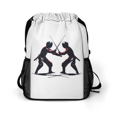 Cool Fencing Sports Drawstring Backpack Waterproof Sackpack Sports Gym String Bag with Shoes Compartment