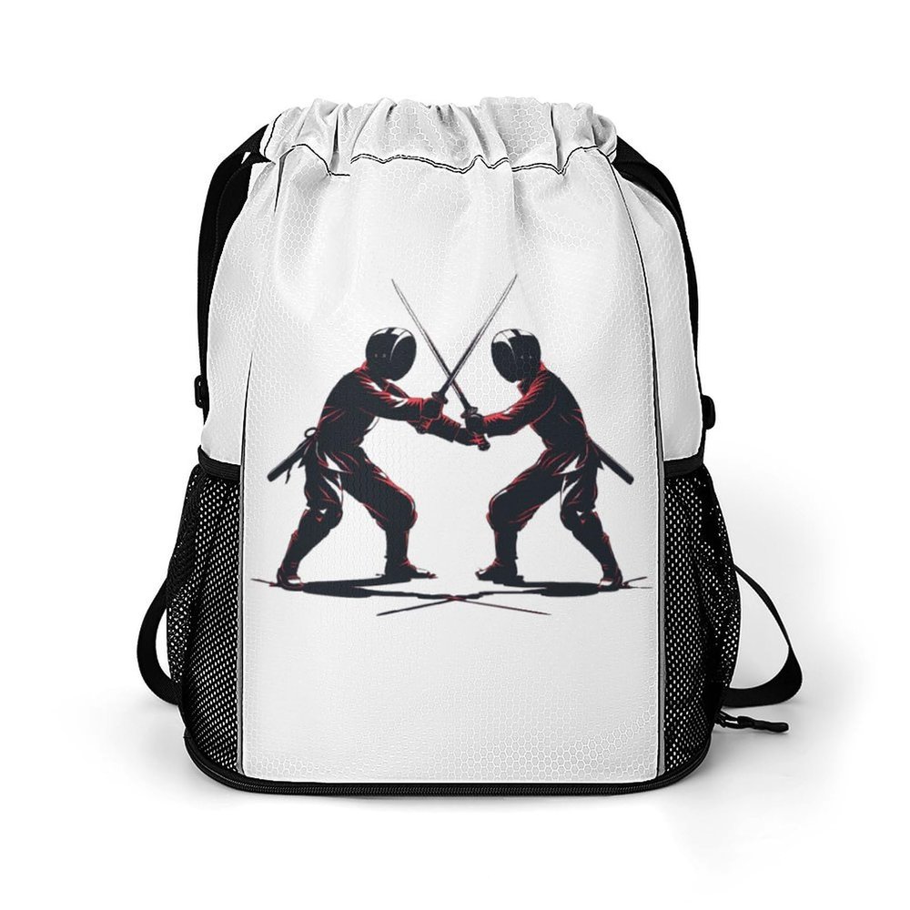 Cool Fencing Sports Drawstring Backpack Waterproof Sackpack Sports Gym String Bag with Shoes Compartment