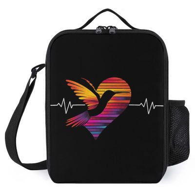 FunnyStar Hummingbird Heart ECG Print Lunch Tote Bag Insulated Reusable Portable Lunch Box for Office Work Picnic