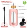 FULBEVY Glass Water Bottles 64 oz - Half Gallon Large Motivational Daily Water Intake Bottle Time Marker - Glass Water Bottle With Straw, Silicone Sleeve 2 Lids, Handle Spout & Bamboo Lid(Pink) view 2