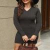 AGYMNX Women's 2024 Fall Sweater Dress Long Sleeve V Neck Cable Knit Chunky Bodycon Pullover Jumper Sweaters Short Dress Black M view 3