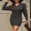 AGYMNX Women's 2024 Fall Sweater Dress Long Sleeve V Neck Cable Knit Chunky Bodycon Pullover Jumper Sweaters Short Dress Black M view 4