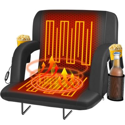 Seeutek Heated Stadium Seats for Bleachers, Portable Stadium Seats with Back Support, USB 3 Levels Bleacher Chairs with Back and Cushion, 5 Pockets Poldable Stadium Chairs for Sports Games,21in 1PC