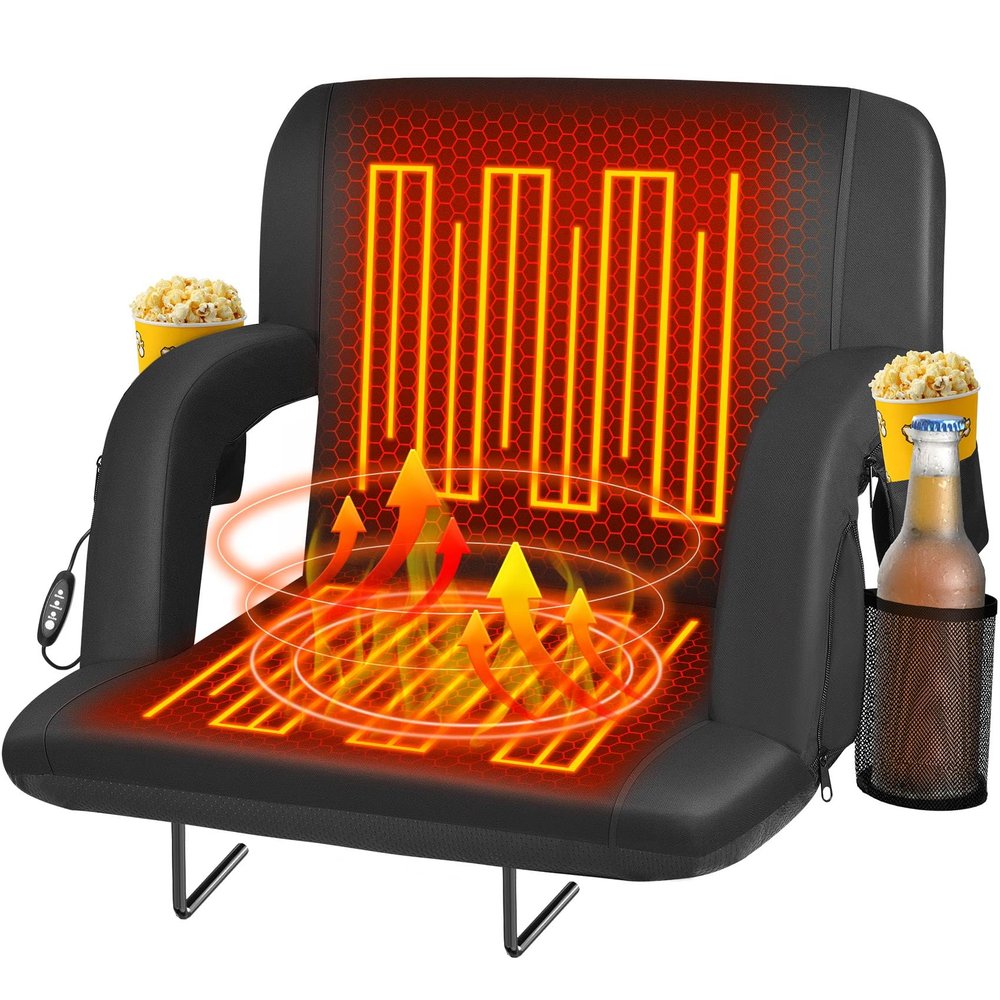Seeutek Heated Stadium Seats for Bleachers, Portable Stadium Seats with Back Support, USB 3 Levels Bleacher Chairs with Back and Cushion, 5 Pockets Poldable Stadium Chairs for Sports Games,21in 1PC