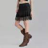 Women's Y2k Lace Half Slip Skirt Fairy Mesh Floral Low Waist Pleated Skirt Layered Flowy Short Skirts Underskirt (Black, L) view 4