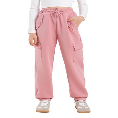 Hvididan Cargo Pants Joggers for Girls, Quick Dry Casual Kids Girls Hiking Climbing Pants Slim Fit with Pockets and Drawstring, Lightweight High Waisted Trousers, Pink Size 9-10 Years