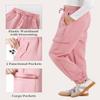 Hvididan Cargo Pants Joggers for Girls, Quick Dry Casual Kids Girls Hiking Climbing Pants Slim Fit with Pockets and Drawstring, Lightweight High Waisted Trousers, Pink Size 9-10 Years view 3