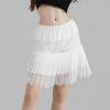 Women's Y2k Lace Half Slip Skirt Fairy Mesh Floral Low Waist Pleated Skirt Layered Flowy Short Skirts Underskirt (White, L) view 3