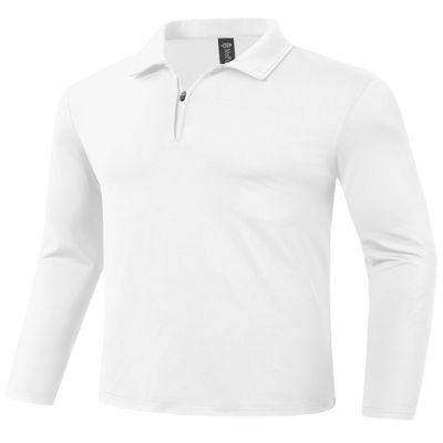 MoFiz Lightweight Men's Long Sleeve Polo Shirts Quarter Zipper Pullover Men's Polo Shirts Quick Dry Rash Guard Outdoor Hiking Mens Long Sleeve Shirts Casual White M