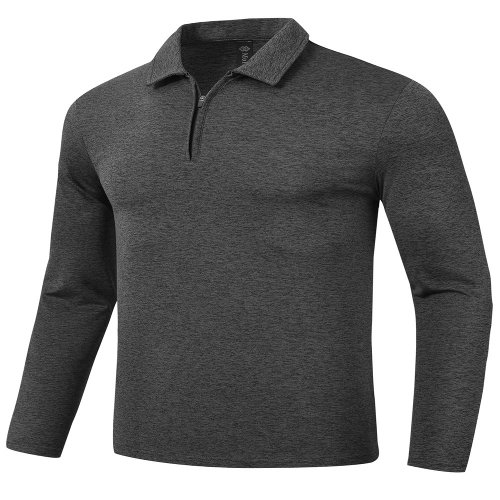 MoFiz Lightweight Men's Long Sleeve Polo Shirts Quarter Zipper Pullover Men's Polo Shirts Quick Dry Rash Guard Outdoor Hiking Mens Long Sleeve Shirts Casual Grey L